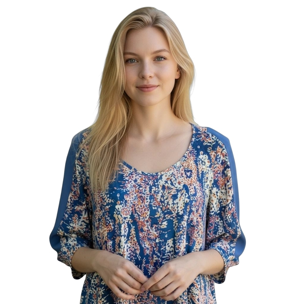 Bcbg Azure Blue Abstract Print Top